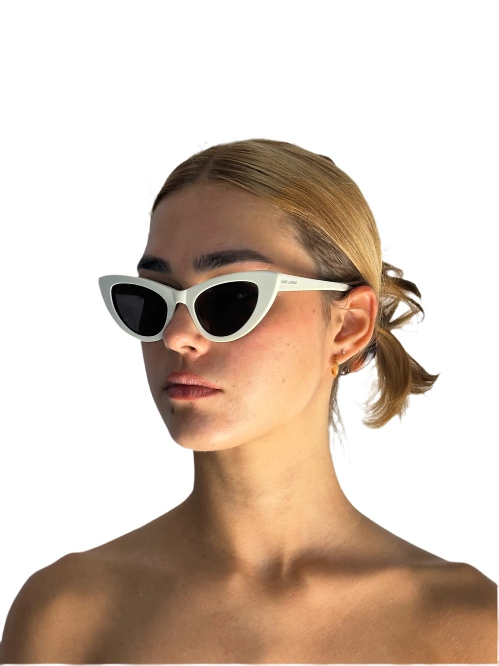 Saint Laurent Lily SL 213 001 White Cat-Eye Sunglasses for Women Audrey Hepburn - Picture 3 of 14